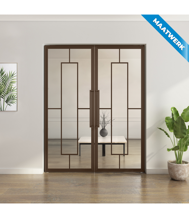 Dubbele stalen taatsdeur - Brons - Maatwerk - 5 Vlaks - Rook glas