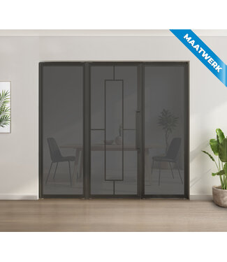 Enkele stalen taatsdeur met glaspaneel - Zwart - 5 Vlaks - Rook glas