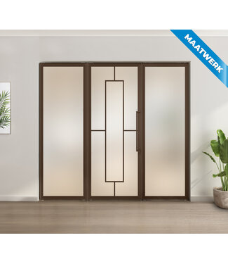 Enkele stalen taatsdeur met glaspaneel - Brons - 5 Vlaks - Mat glas