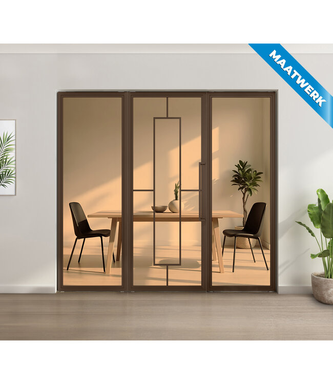 Enkele stalen taatsdeur met glaspaneel - Brons - 5 Vlaks - Rook glas