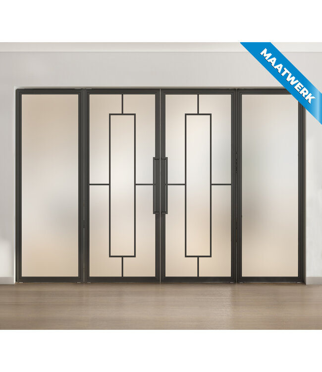 Dubbele stalen taatsdeur met glaspanelen - Zwart - 5 Vlaks - Helder glas