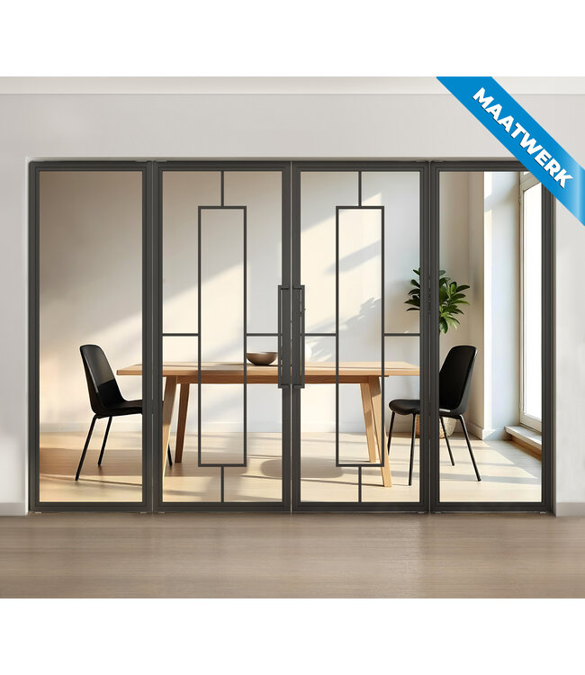 Dubbele stalen taatsdeur met glaspanelen - Zwart - 5 Vlaks - Rook glas