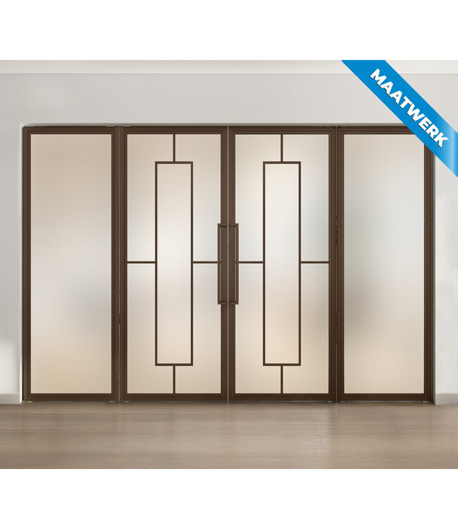 Dubbele stalen taatsdeur met glaspanelen - Brons - 5 Vlaks - Helder glas