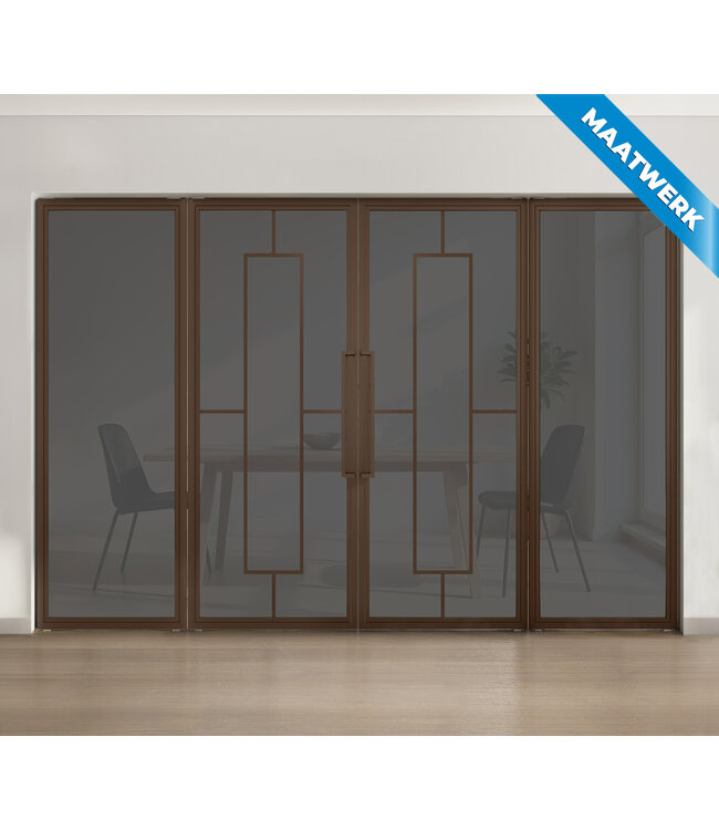 Dubbele stalen taatsdeur met glaspanelen - Brons - 5 Vlaks - Mat glas