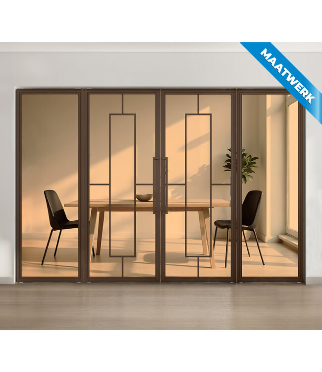 Dubbele stalen taatsdeur met glaspanelen - Brons - 5 Vlaks - Helder glas