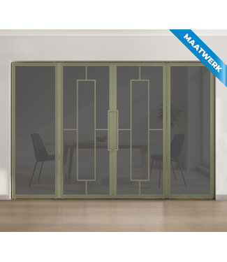 Dubbele stalen taatsdeur met glaspanelen - Olijfgroen - 5 Vlaks - Rook glas