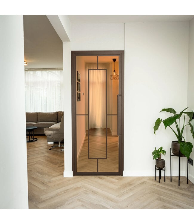 Stalen Binnendeur - Brons - 5 Vlaks - Rook glas