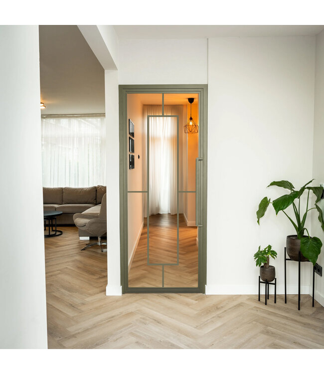 Stalen Binnendeur - Olijfgroen - 5 Vlaks - Mat glas