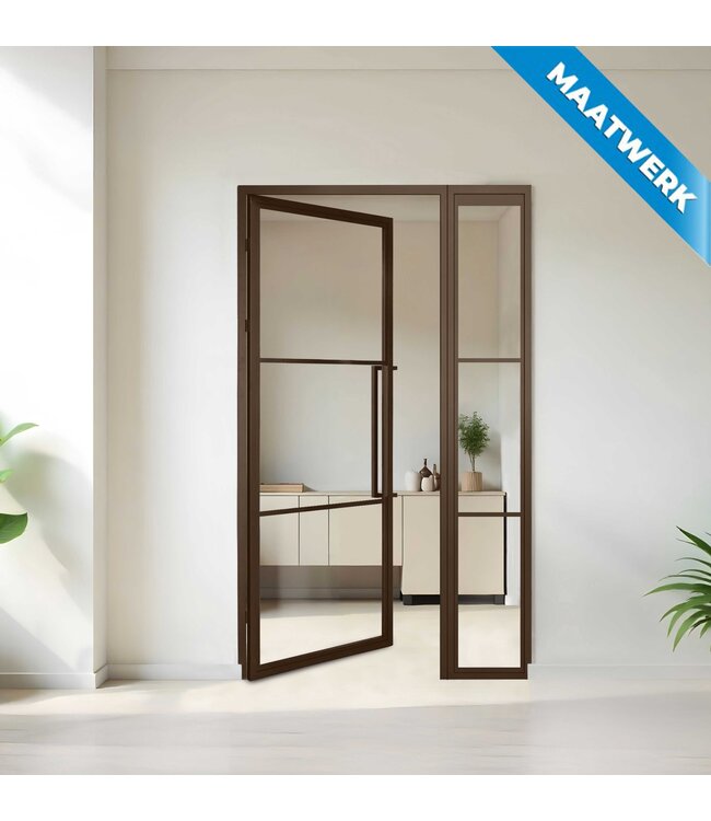 Stalen binnendeur met glaspaneel - Brons - 3 Vlaks - Maatwerk - Helder glas