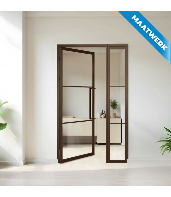 Stalen binnendeur met glaspaneel - Brons - 3 Vlaks - Maatwerk - Rook glas