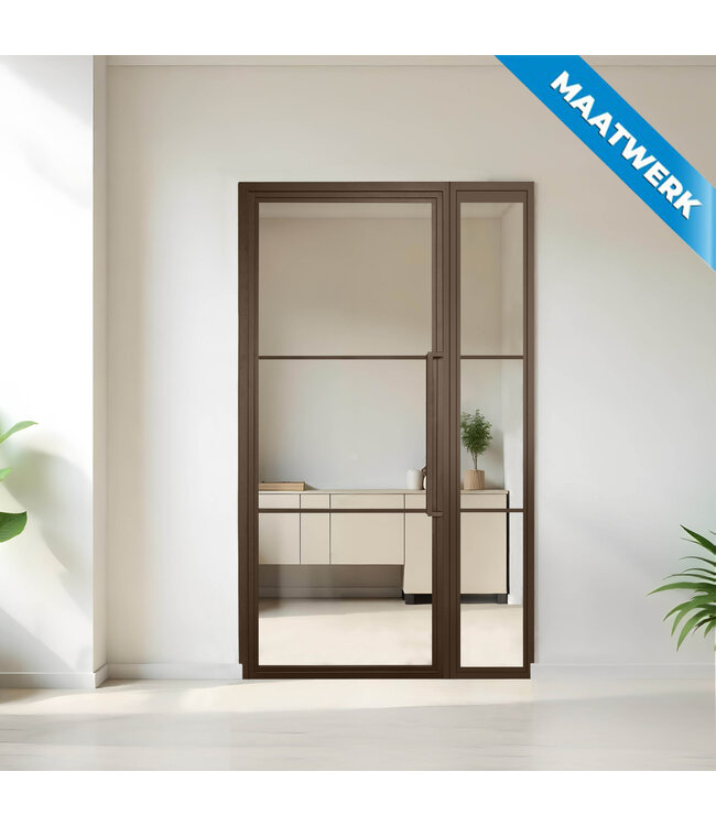 Stalen binnendeur met glaspaneel - Brons - 3 Vlaks - Maatwerk - Rook glas
