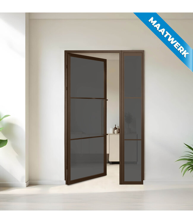 Stalen binnendeur met glaspaneel - Brons - 3 Vlaks - Maatwerk - Rook glas