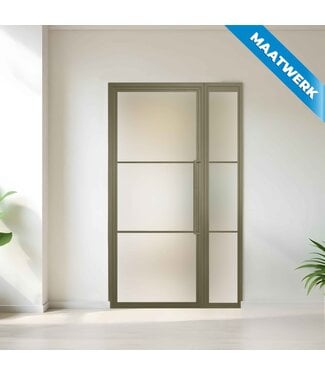 Stalen binnendeur met glaspaneel - Olijfgroen - 3 Vlaks - Maatwerk - Mat glas