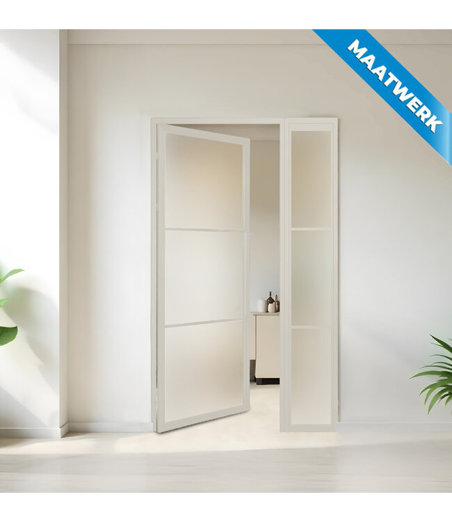 Stalen binnendeur met glaspaneel - Wit - 3 Vlaks - Maatwerk - Mat glas