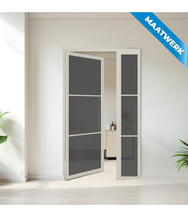 Stalen binnendeur met glaspaneel - Wit - 3 Vlaks - Maatwerk - Rook glas