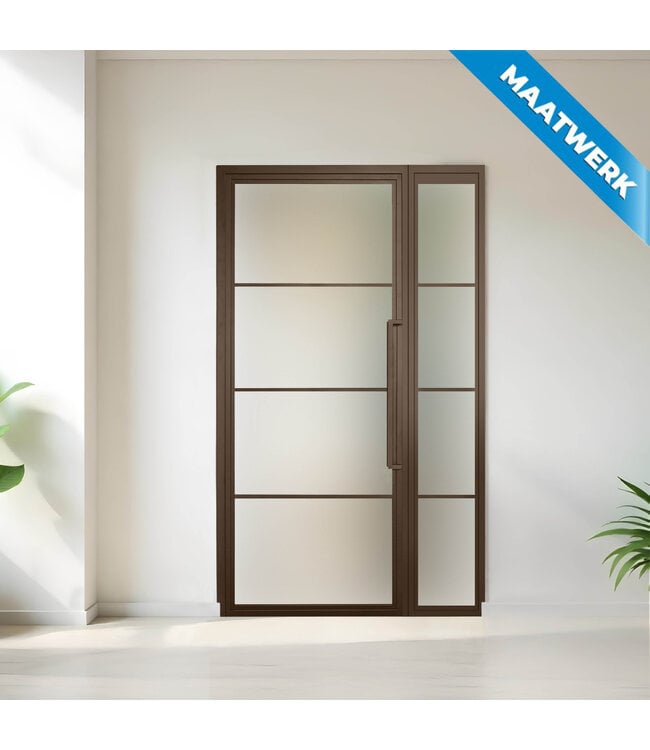 Stalen binnendeur met glaspaneel - Brons - 4 Vlaks - Maatwerk - Helder glas