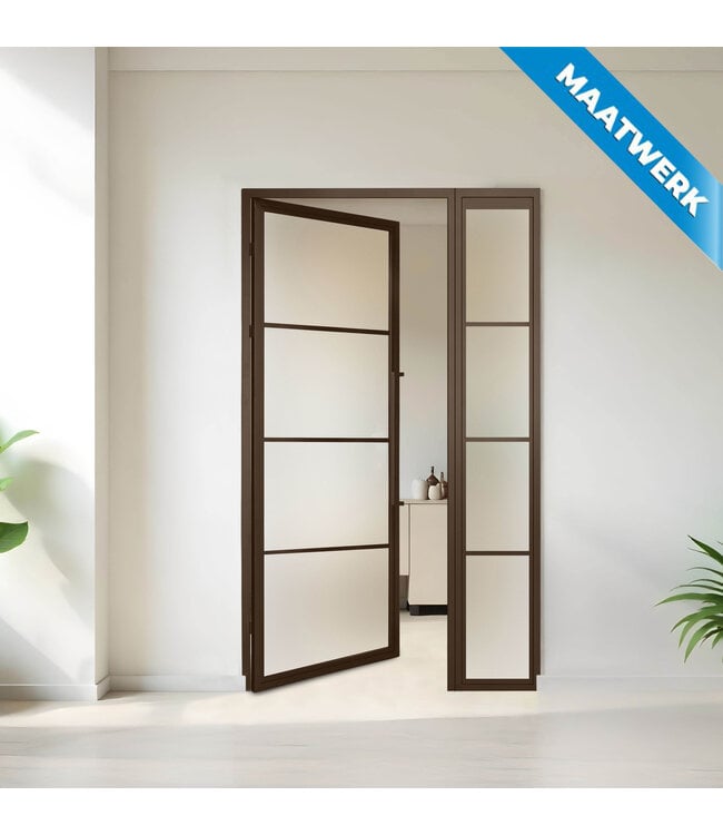 Stalen binnendeur met glaspaneel - Brons - 4 Vlaks - Maatwerk - Helder glas