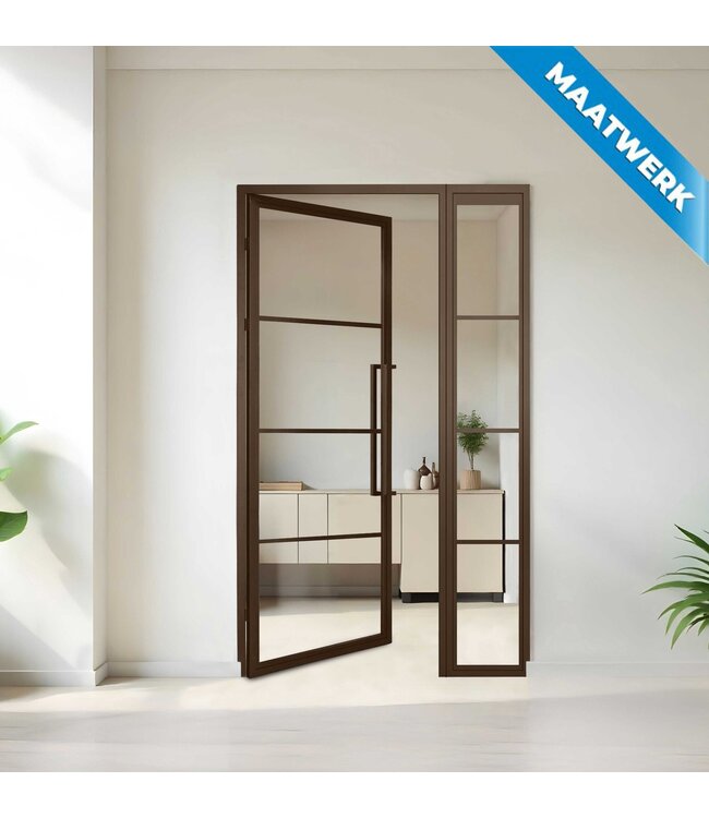 Stalen binnendeur met glaspaneel - Brons - 4 Vlaks - Maatwerk - Mat glas