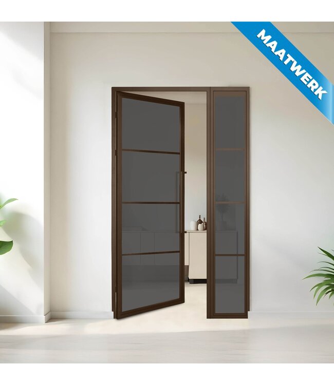 Stalen binnendeur met glaspaneel - Brons - 4 Vlaks - Maatwerk - Rook glas