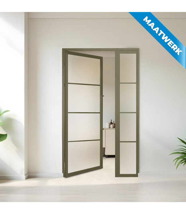 Stalen binnendeur met glaspaneel - Olijfgroen - 4 Vlaks - Maatwerk - Helder glas