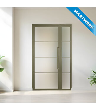 Stalen binnendeur met glaspaneel - Olijfgroen - 4 Vlaks - Maatwerk - Mat glas