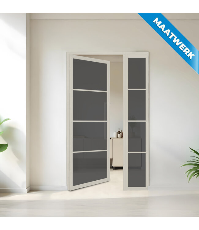 Stalen binnendeur met glaspaneel - Wit - 4 Vlaks - Maatwerk - Rook glas