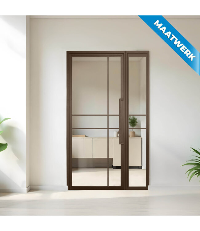 Stalen binnendeur met glaspaneel - Brons - 6 Vlaks - Maatwerk - Mat glas