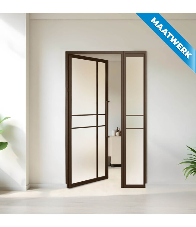 Stalen binnendeur met glaspaneel - Brons - 6 Vlaks - Maatwerk - Mat glas