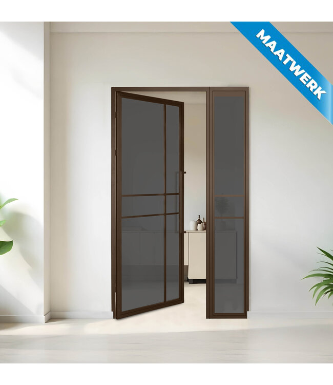Stalen binnendeur met glaspaneel - Brons - 6 Vlaks - Maatwerk - Mat glas