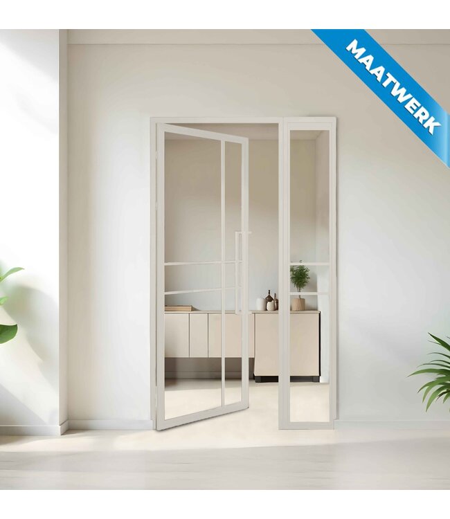 Stalen binnendeur met glaspaneel - Wit - 6 Vlaks - Maatwerk - Mat glas