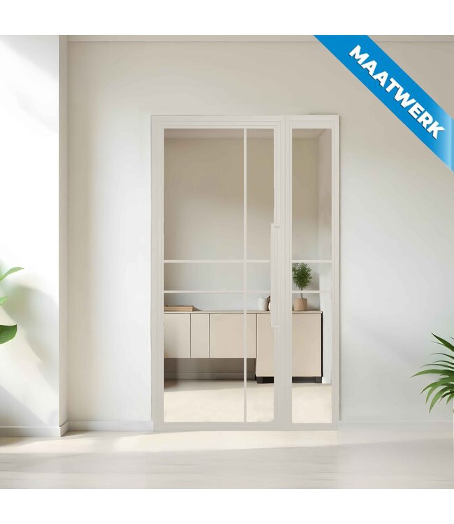 Stalen binnendeur met glaspaneel - Wit - 6 Vlaks - Maatwerk - Rook glas