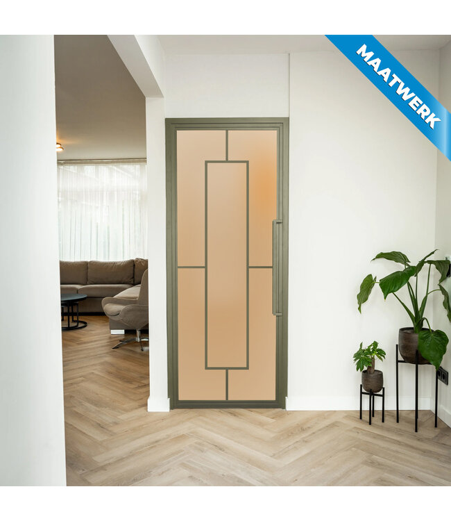 Stalen Binnendeur - Olijfgroen - 5 Vlaks - Maatwerk - Rook glas