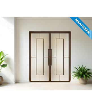 Dubbele stalen Binnendeur - Brons - 5 Vlaks - Maatwerk - Mat glas