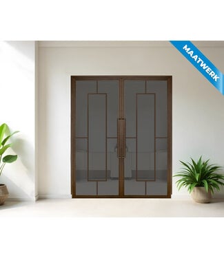 Dubbele stalen Binnendeur - Brons - 5 Vlaks - Maatwerk - Rook glas