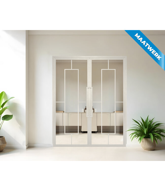 Dubbele stalen Binnendeur - Wit - 5 Vlaks - Maatwerk - Mat glas