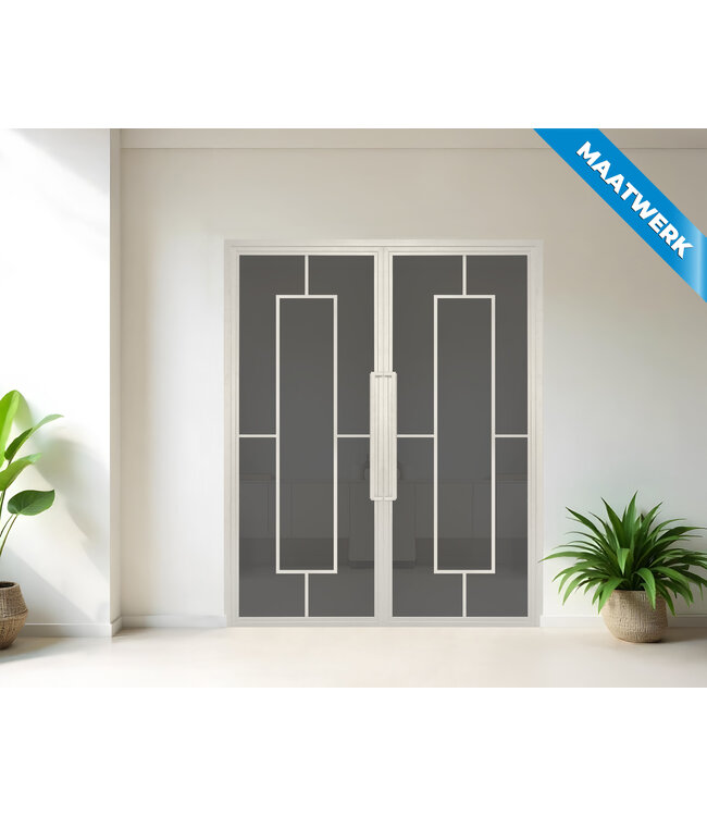 Dubbele stalen Binnendeur - Wit - 5 Vlaks - Maatwerk - Mat glas
