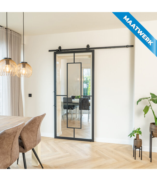 Stalen Schuifdeur - Zwart - 5 Vlaks - Maatwerk - Mat glas