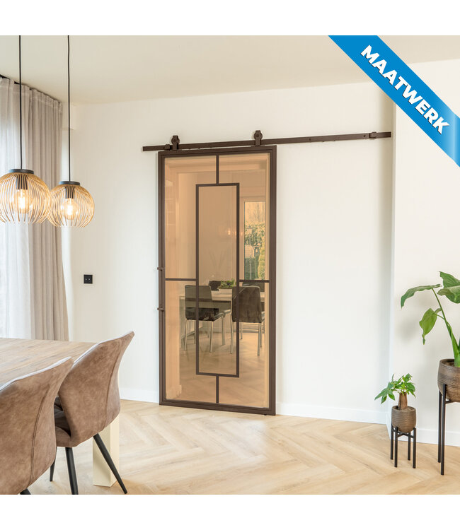 Stalen Schuifdeur - Brons - 5 Vlaks - Maatwerk - Mat glas