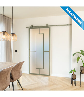 Stalen Schuifdeur - Olijfgroen - 5 Vlaks - Maatwerk - Mat glas