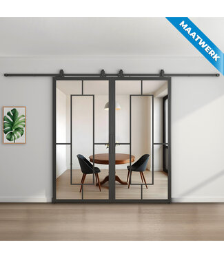 Dubbele stalen Schuifdeuren - Zwart - 5 Vlaks - Maatwerk - Helder glas