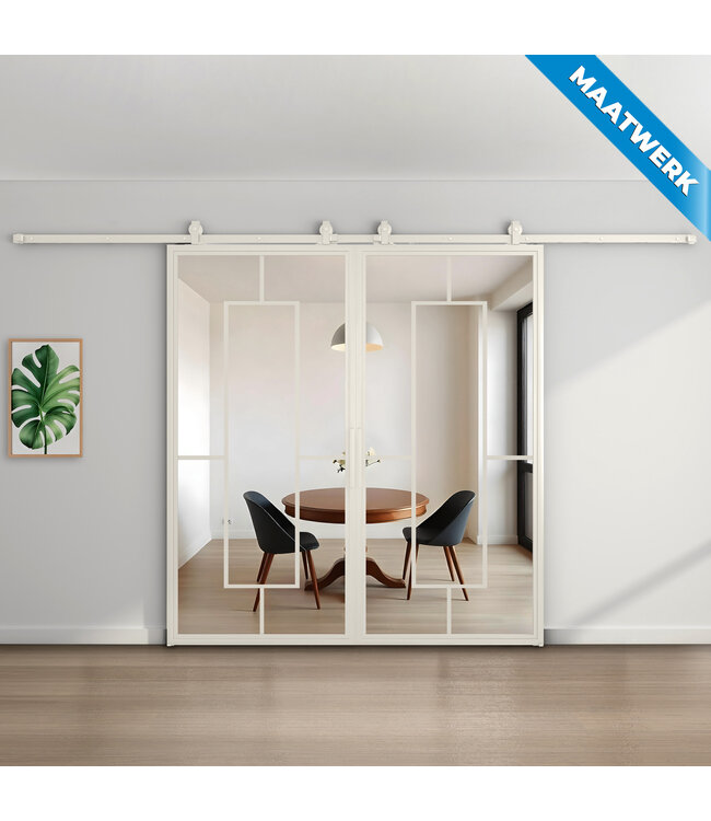 Dubbele stalen Schuifdeuren - Wit - 5 Vlaks - Maatwerk - Rook glas