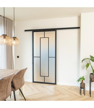 Stalen Schuifdeur met koofsysteem - Zwart - 5 Vlaks - Mat glas