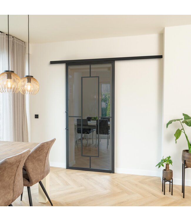 Stalen Schuifdeur met koofsysteem - Zwart - 5 Vlaks - Mat glas