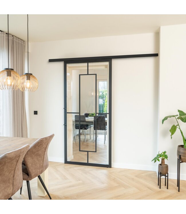 Stalen Schuifdeur met koofsysteem - Zwart - 5 Vlaks - Rook glas
