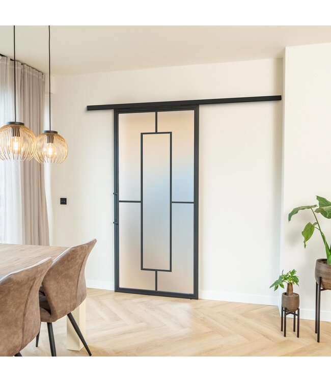 Stalen Schuifdeur met koofsysteem - Zwart - 5 Vlaks - Rook glas