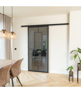 Stalen Schuifdeur met koofsysteem - Zwart - 5 Vlaks - Rook glas