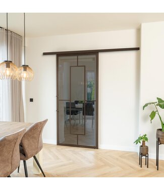 Stalen Schuifdeur met koofsysteem - Brons - 5 Vlaks - Rook glas