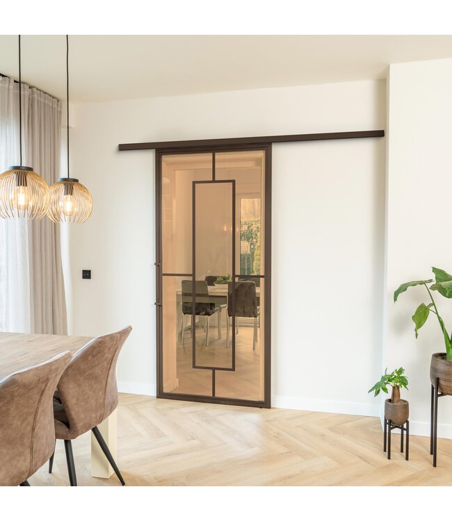 Stalen Schuifdeur met koofsysteem - Brons - 5 Vlaks - Rook glas