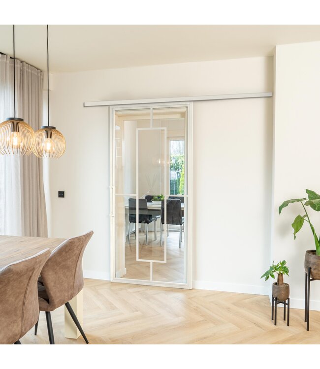 Stalen Schuifdeur met koofsysteem - Wit - 5 Vlaks - Mat glas