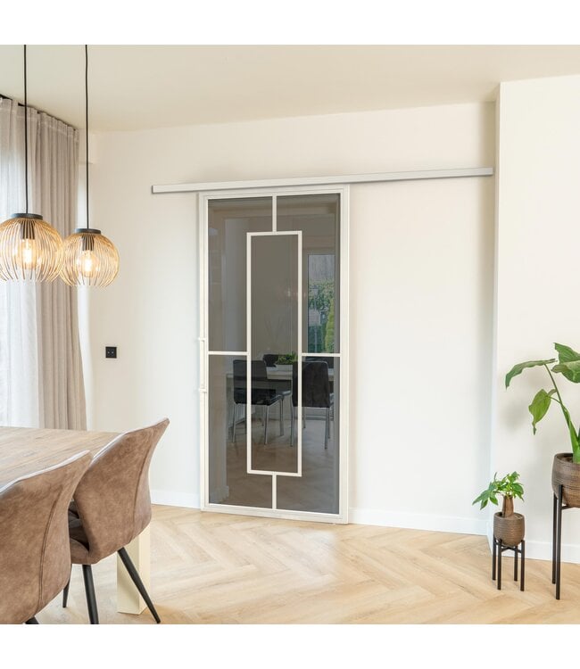 Stalen Schuifdeur met koofsysteem - Wit - 5 Vlaks - Mat glas